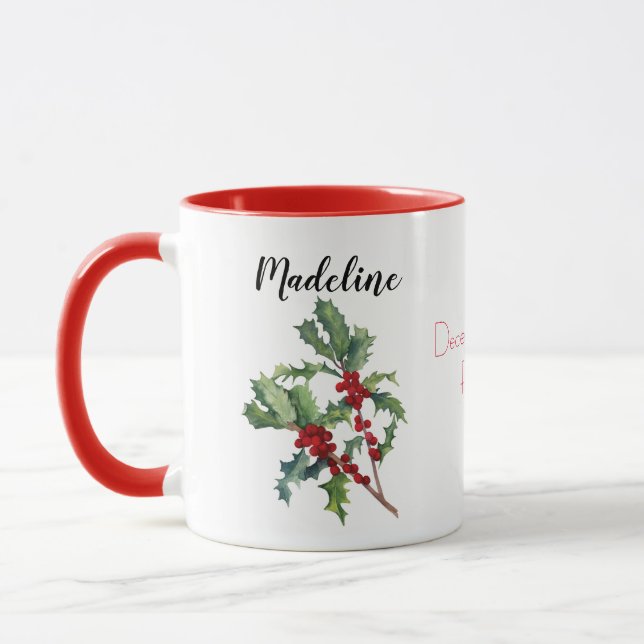 Mug Décembre Fleur de naissance aquarelle Holly (Gauche)