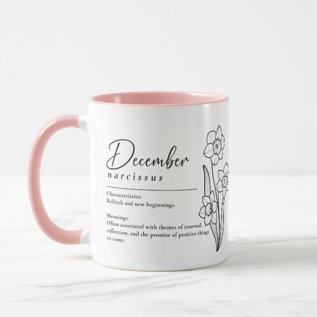 Mug Décembre Mois de naissance Fleur Narcisse Minimali (Gauche)