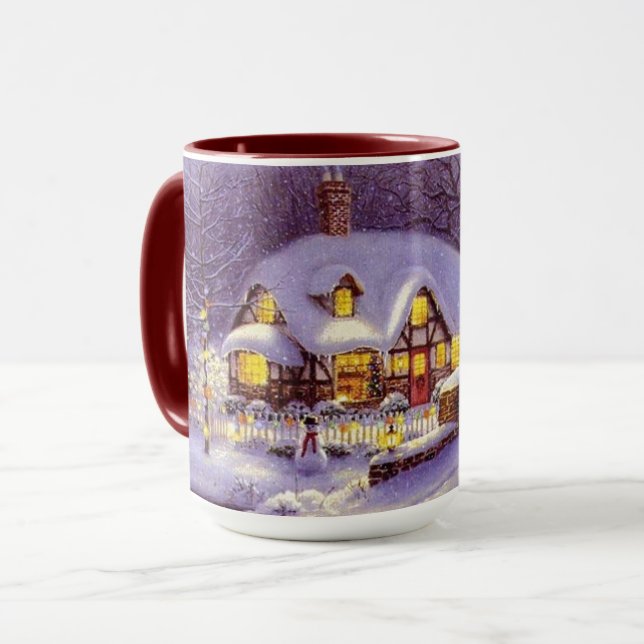 Mug Décembre Scène De Neige D'Hiver Vacances Saisonniè (Devant gauche)