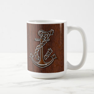 Mug Décor d'acajou nautique humide d'acier d'Ancre