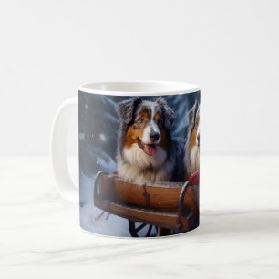 Mug Décor de Noël du berger australien Snowy Sleigh