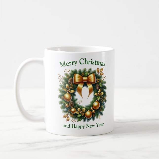 Mug Décor de Noël luxueux vert et or (Gauche)