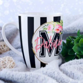 Mug décoratif floral rayé noir et blanc