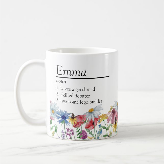 Mug Définition de nom avec la frontière du Fleur sauva (Gauche)