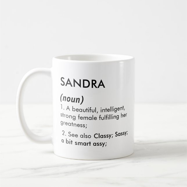 Mug Définition de nom Sandra modifiable, nom personnal (Gauche)