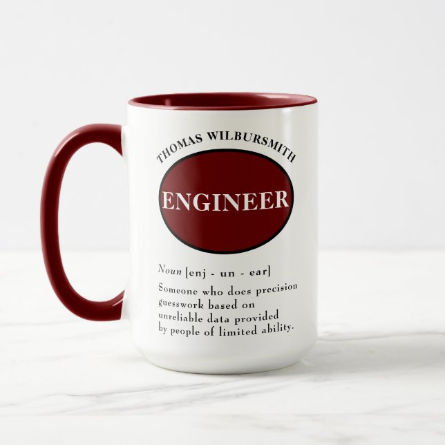 Mug Définition d'ingénieur amusant personnalisé (Gauche)