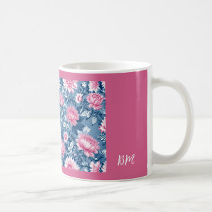 Mug delft bleu & rose élégant vintage Floral