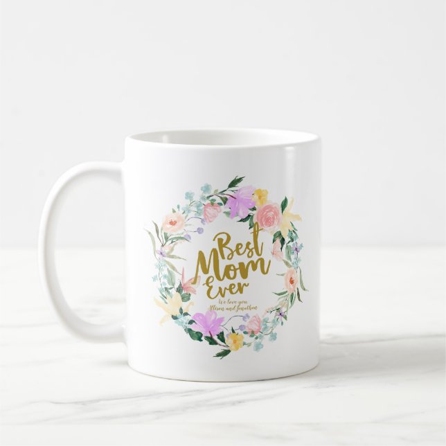 Mug Délicat Floral Wreath Meilleure Maman Jour des mèr (Gauche)