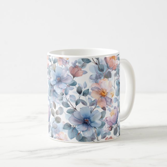 Mug Délicat motif floral aquarelle en couleur pastel (Devant droit)