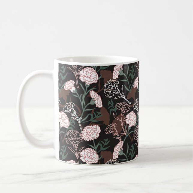 Mug Délicates oeillets roses avec fleurs Feuilles vert (Gauche)