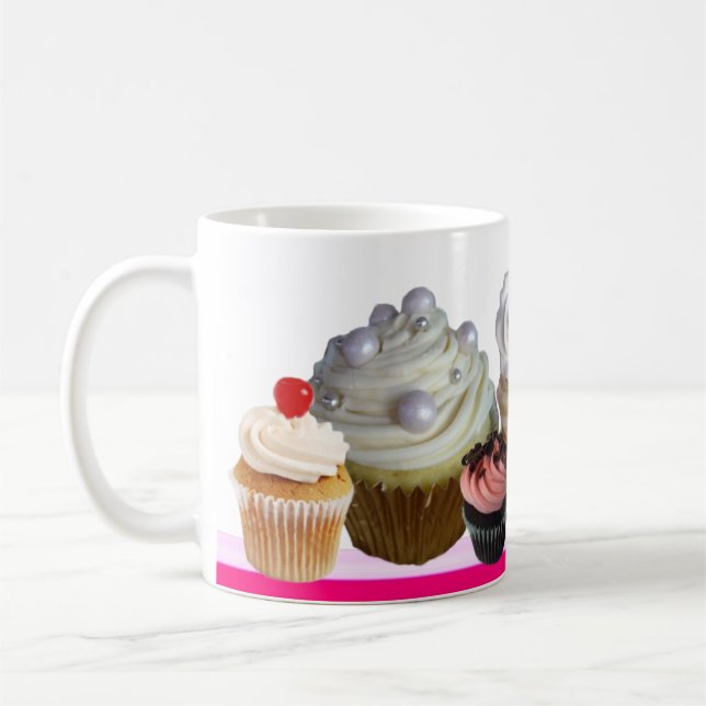 Mug DÉLICIEUX CUPCAKES DESERT SHOP, Rose, Fuchsia, Bla (Gauche)