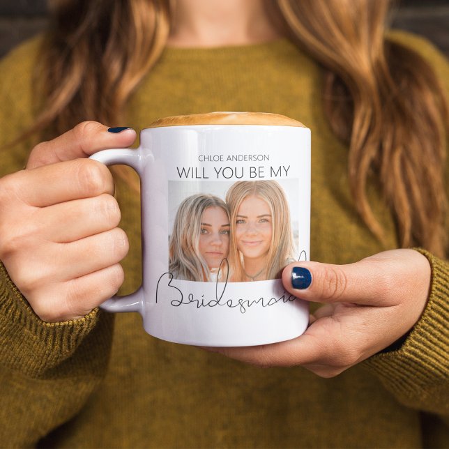 Mug Demande de Demoiselle d'Honneur Moderne avec 2 Pho (Créateur téléchargé)