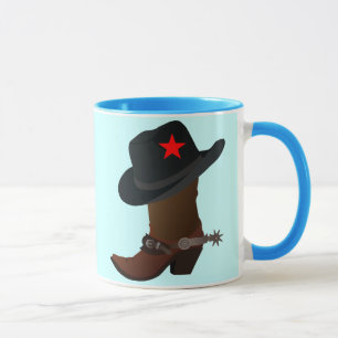 MUG DÉMARRAGE ET CASQUETTE DE COWBOY AVEC ÉTOILE ROU