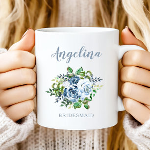Mug Demoiselle d'honneur aquarelle floral mariage bleu