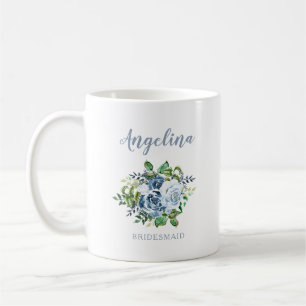 Mug Demoiselle d'honneur aquarelle floral mariage bleu