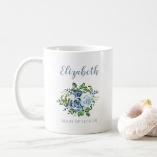 Mug Demoiselle d'Honneur Aquarelle Florale Bleu Poussi