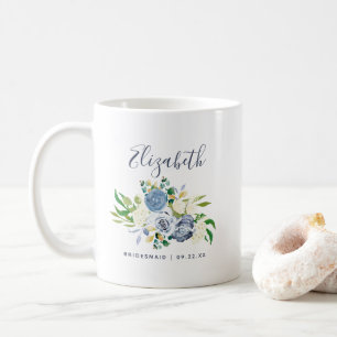 Mug Demoiselle d'honneur bleu ivoire floral mariage pe