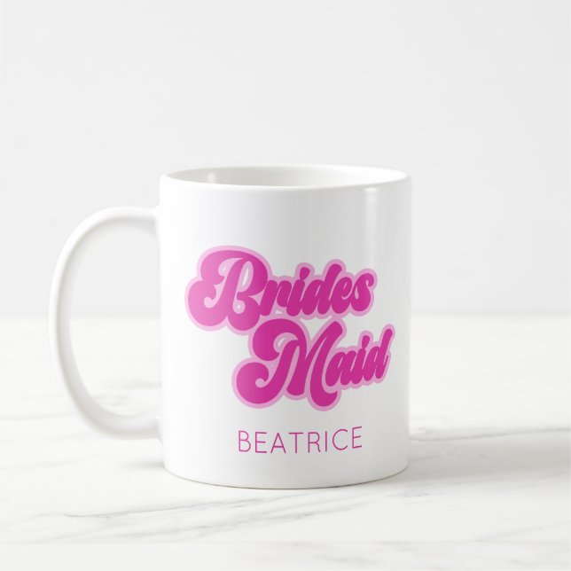 Mug Demoiselle d'honneur Bubblegum Rose Rétro Nom Pers (Gauche)
