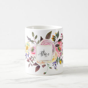 Mug Demoiselle d'honneur Fleurs aquarelle Monogram Ros
