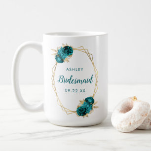Mug Demoiselle d'honneur Turquoise Floral Doré Géométr