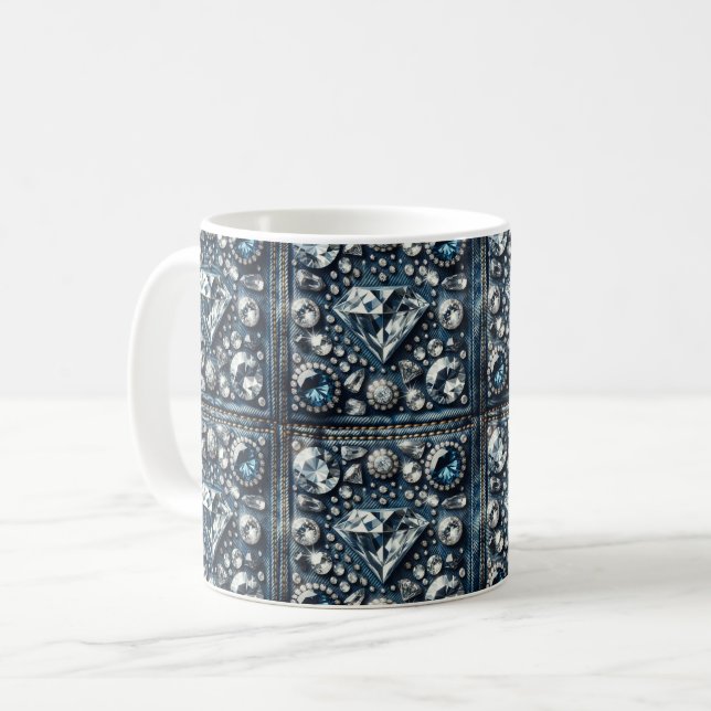 Mug Denim & Diamonds Bling Gemstone Glam Jewes (Devant gauche)