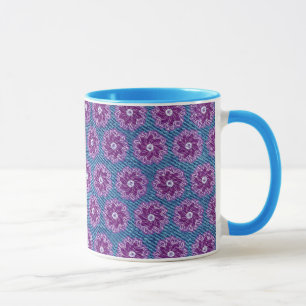Mug Denim et fleur violet et muqueuse bleue