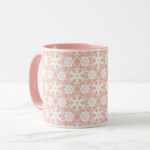 Mug Dentelle antique - Blanc sur rose pastel