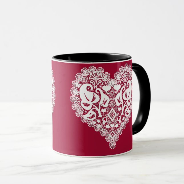 Mug Dentelle coeur rouge feuille dentelle fleurie Vale (Devant droit)