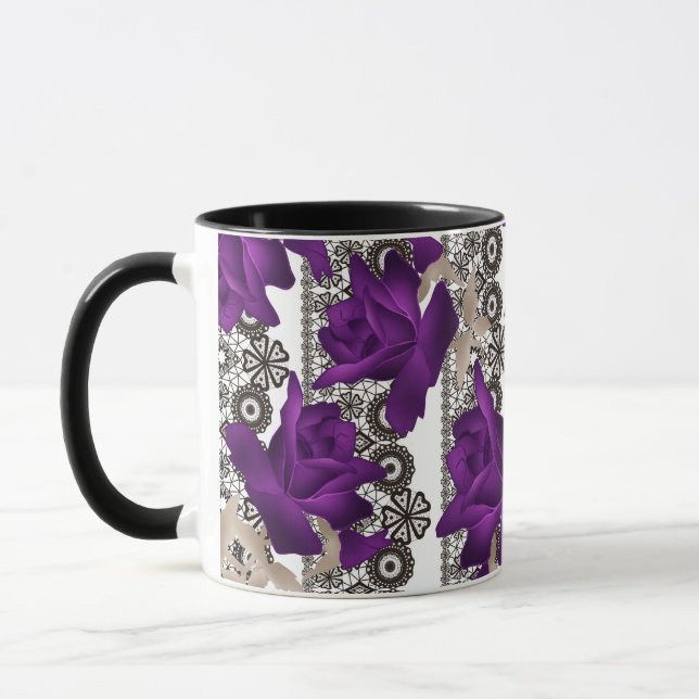 Mug Dentelle fleurie Abstraite violette rose vintage (Gauche)