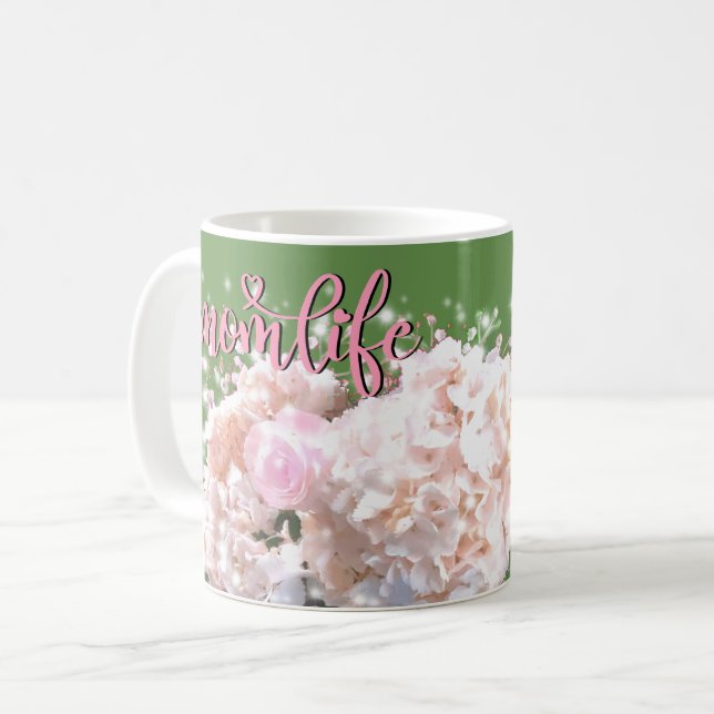 Mug Dentelles blanches romantiques hydrangées roses #m (Devant gauche)