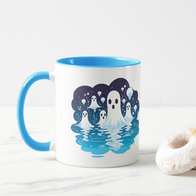 Mug Des fantômes à la feuille pour Halloween (Avec donut)