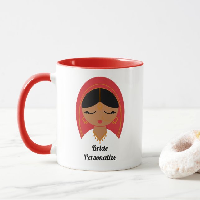 Mug Desi, Asie du Sud, Indienne mariée ou Dulhan cadea (Avec donut)