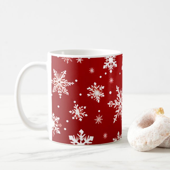 Mug Design à thème Noël rouge avec des flocons de neig (Avec donut)