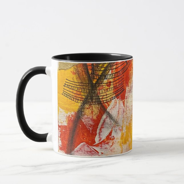 Mug design abstrait rouge, jaune blanc et noir (Gauche)