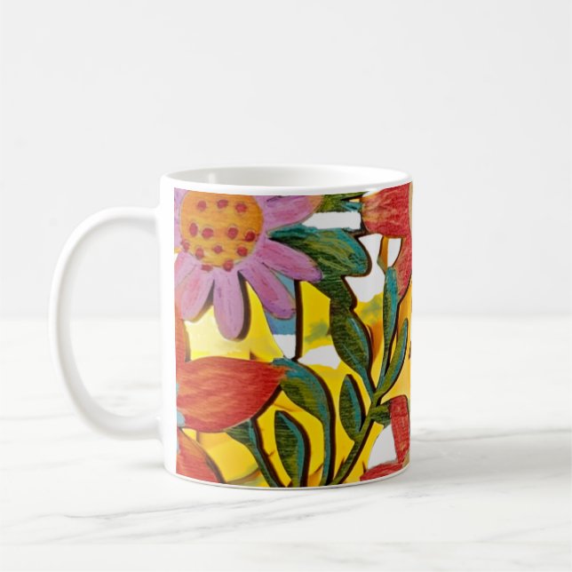 Mug Design de fleurs en bois peint (Gauche)