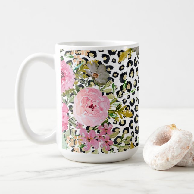 Mug Design Empreinte de léopard et floral élégant (Avec donut)
