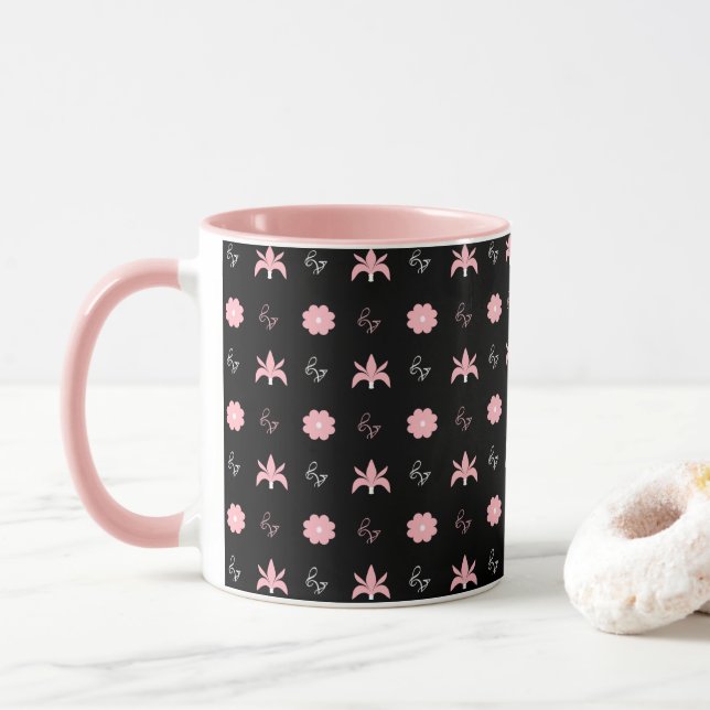 Mug Design Motif élégant noir et rose (Avec donut)