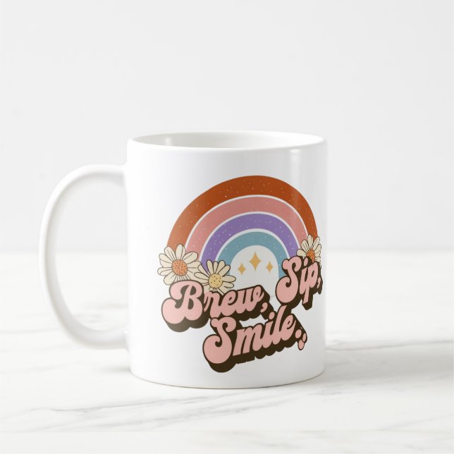 Mug Design Rétro Whimsical Avec Sourire Sip Brew (Gauche)