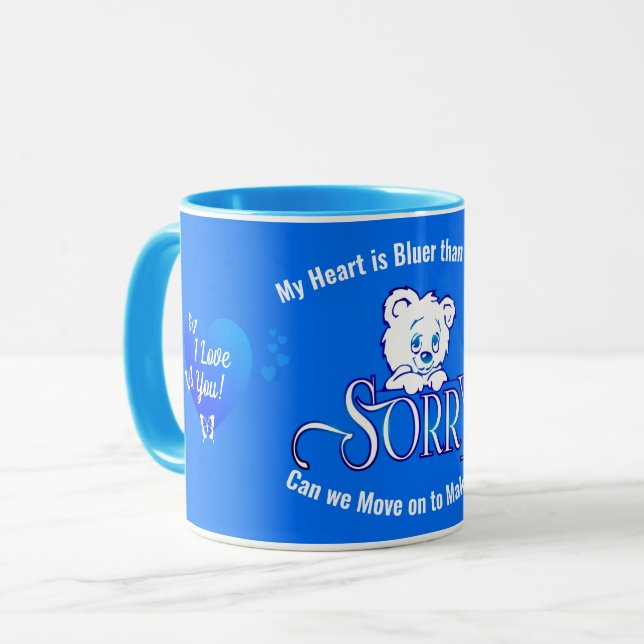Mug DÉSOLÉ avec une oreille triste face sur l'APOLOGIE (Devant gauche)