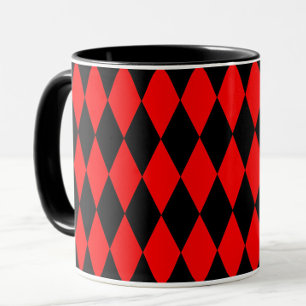 Mug Dessin à carreaux de diamants Harlequin noir rouge
