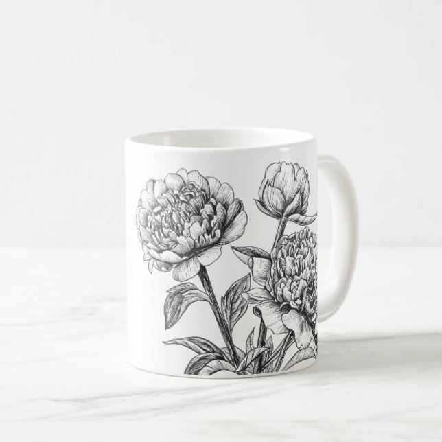 Mug Dessin à encre de rose (Devant droit)