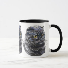 Mug Dessin à la main drôle chatte noir moelleux.