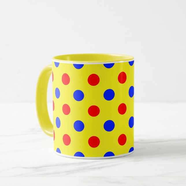 Mug Dessin à points jaunes rouges et bleus  (Devant gauche)