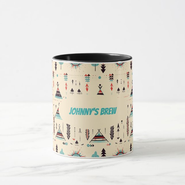 Mug Dessin à teepee d'Amérique native à motif et modif (Centre)