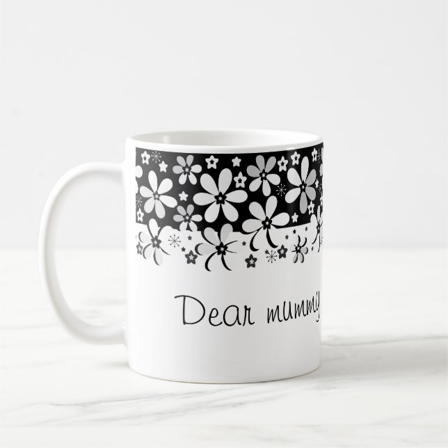Mug dessin animé blanc noir Abstrait fleurs design flo (Gauche)