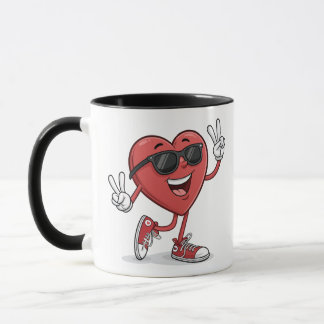 Mug Dessin animé de cœur amusant avec lunettes de sole
