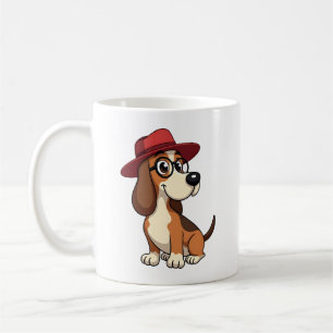 Mug Dessin animé vintage Basset Hound au chapeau rouge