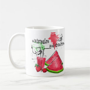Mug Dessin aquarelle de pastèque et fraises 