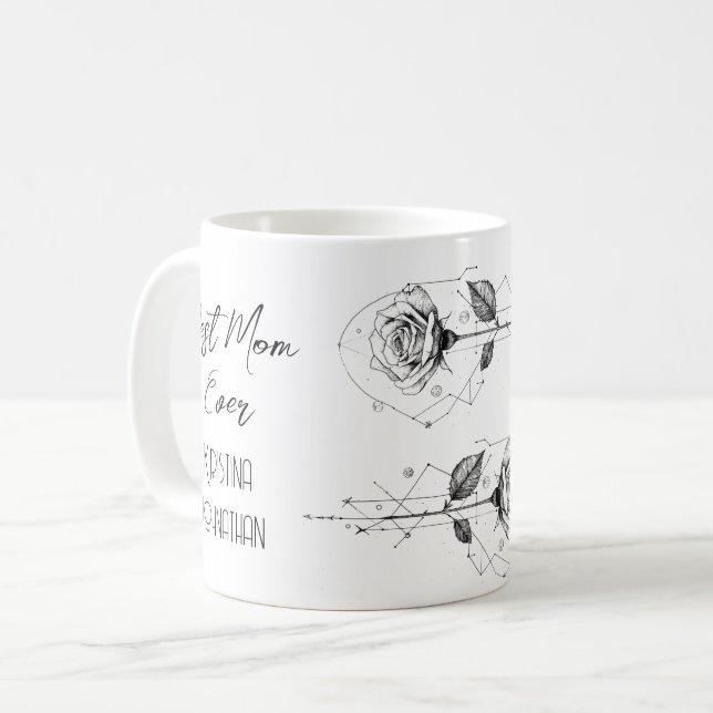 Mug Dessin au crayon Deux roses opposés Fête des mères (Devant gauche)