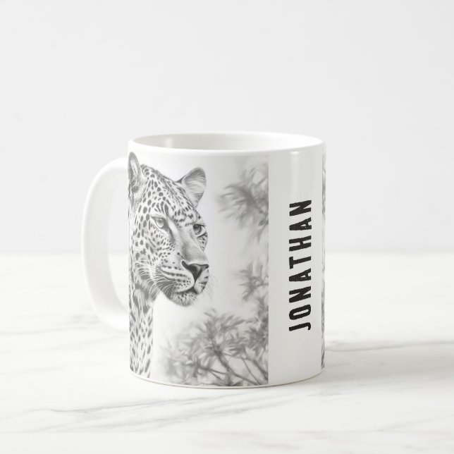 Mug Dessin au crayon léopard africain (Devant gauche)